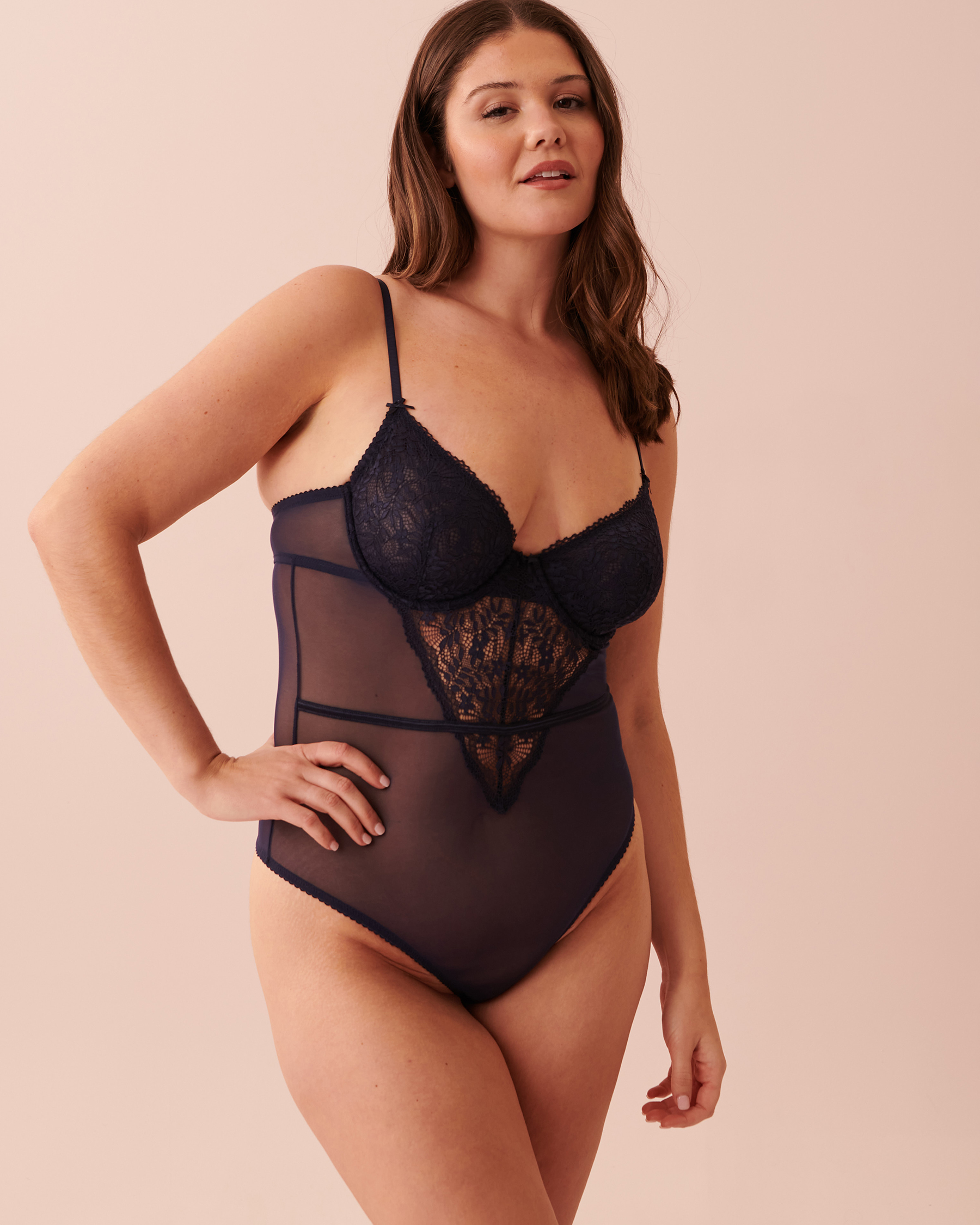 LA VIE EN ROSE Lace and Mesh Teddy Midnight blue 60300060 - View3