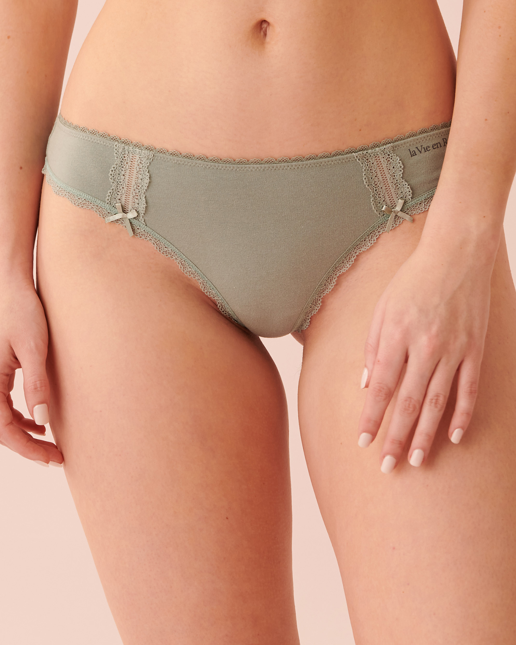 La Vie en Rose Cotton and Lace Detail Thong Panty. 1