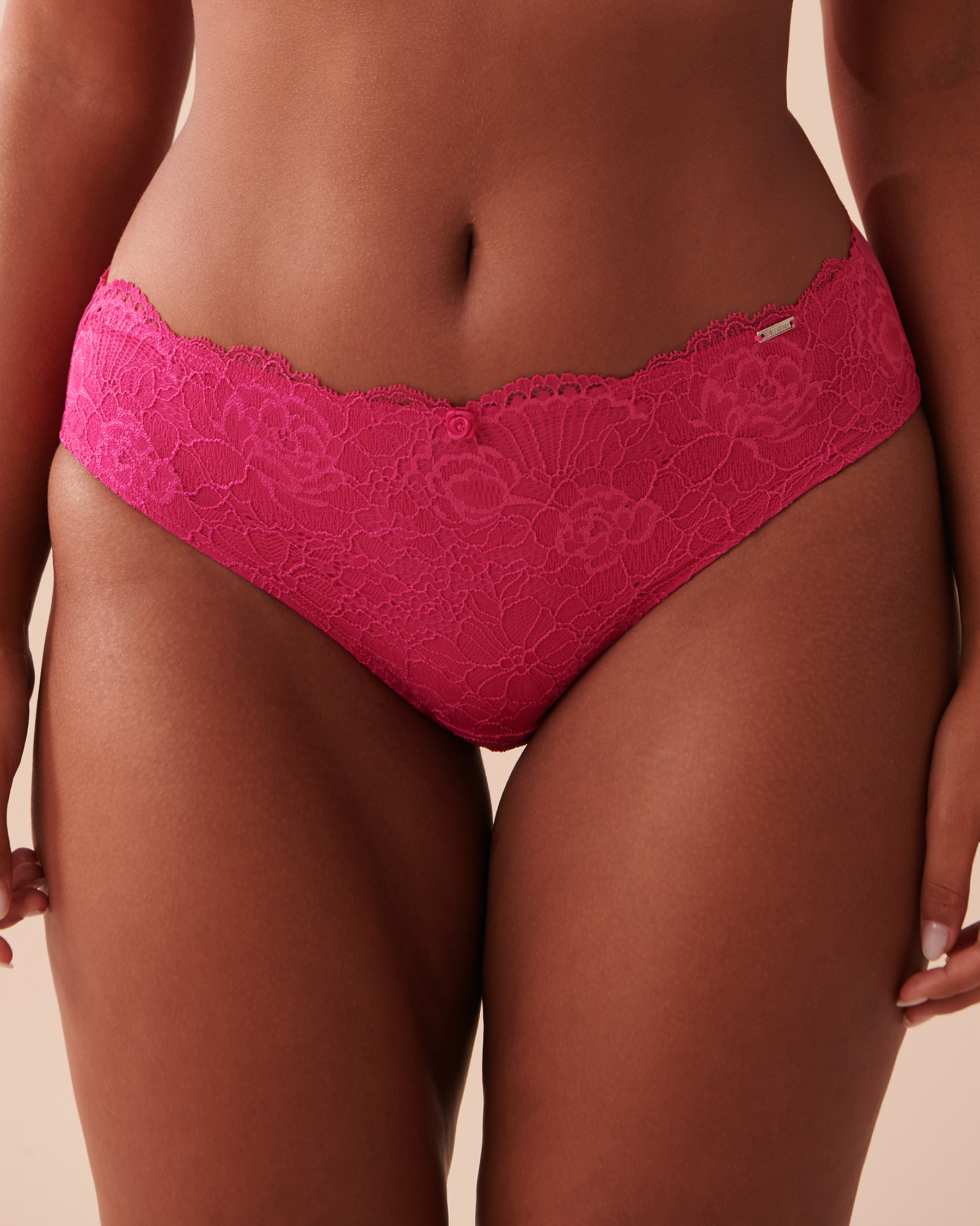 LA VIE EN ROSE Microfiber and Lace Sleek Back Bikini Panty Shocking Pink 20300277 - View3