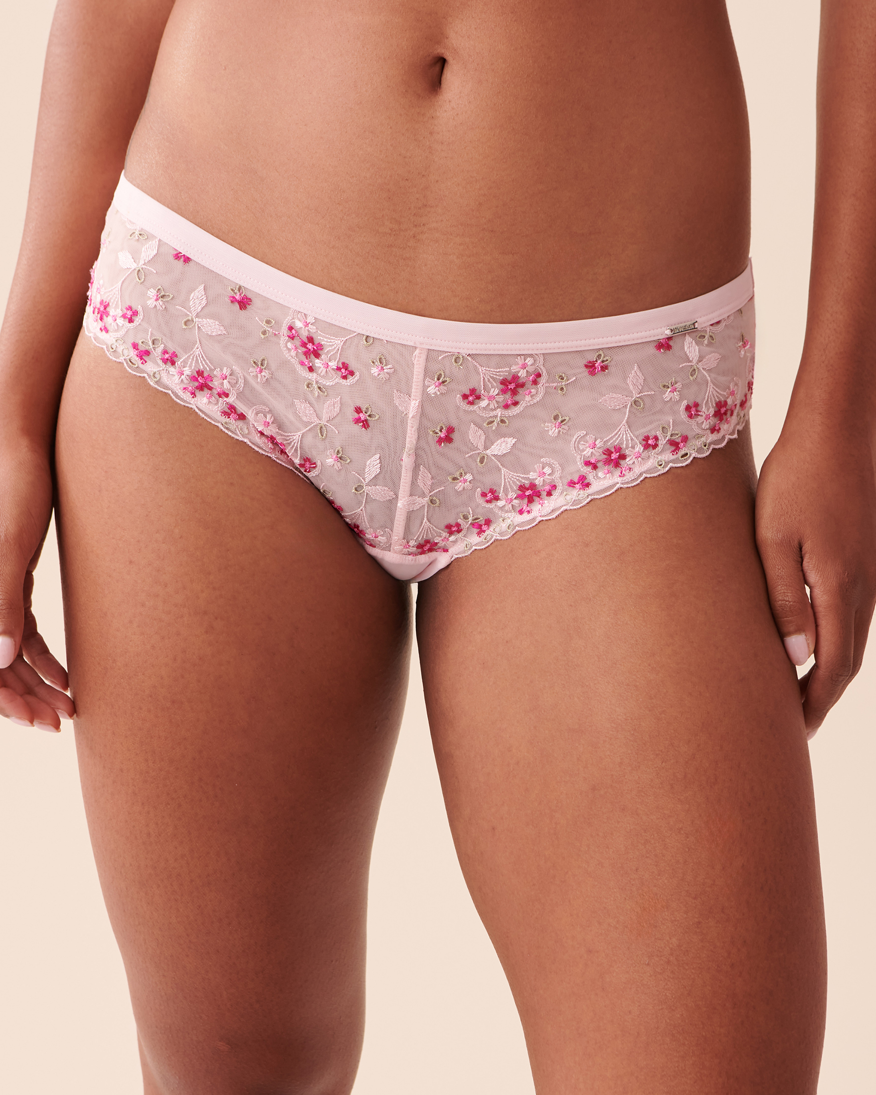 LA VIE EN ROSE Embroidered Mesh Cheeky Panty Pink Floral Embroidery 20300279 - View4