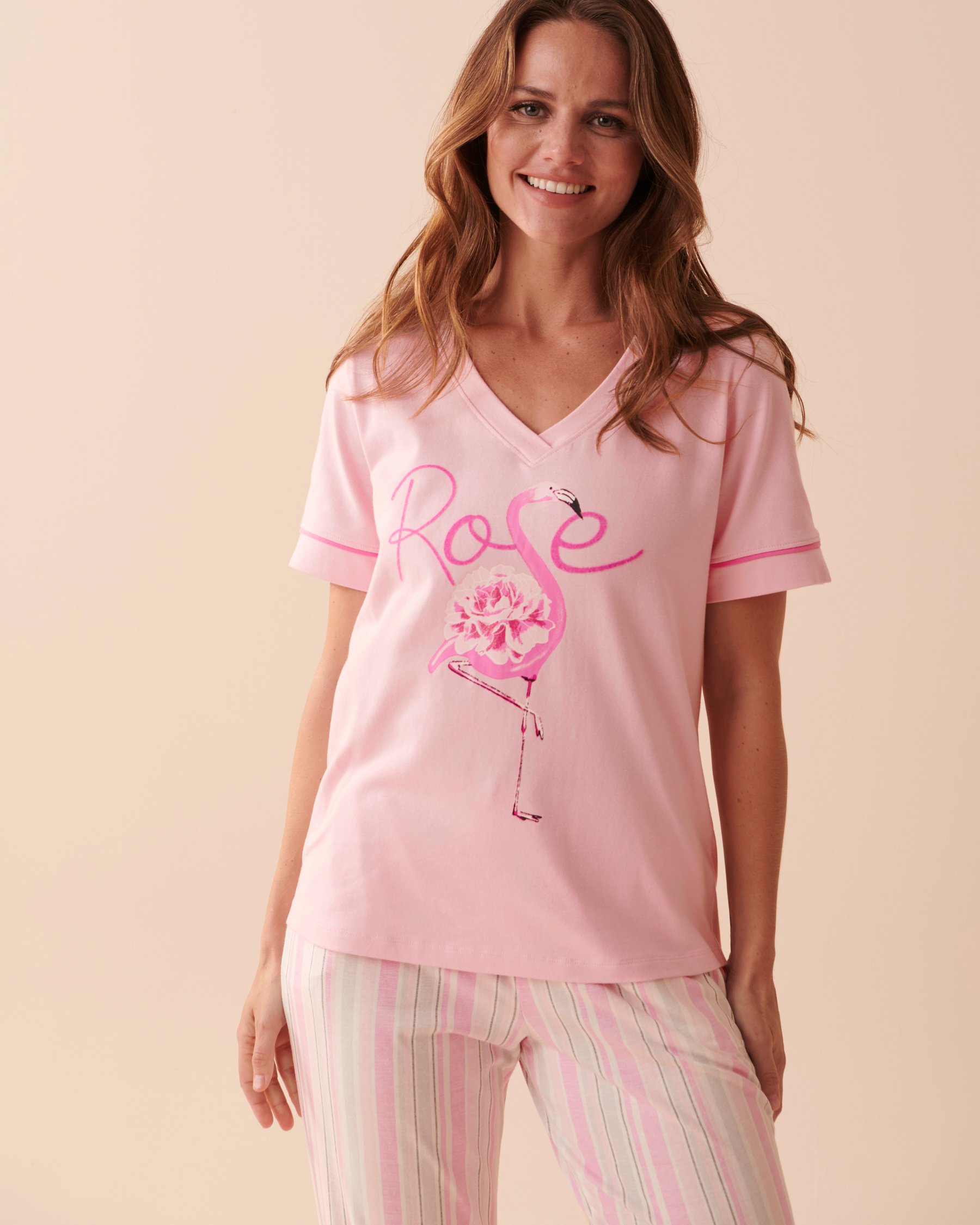 LA VIE EN ROSE Cotton Pink Flamingo T-shirt Tender Pink 40100522 - View1
