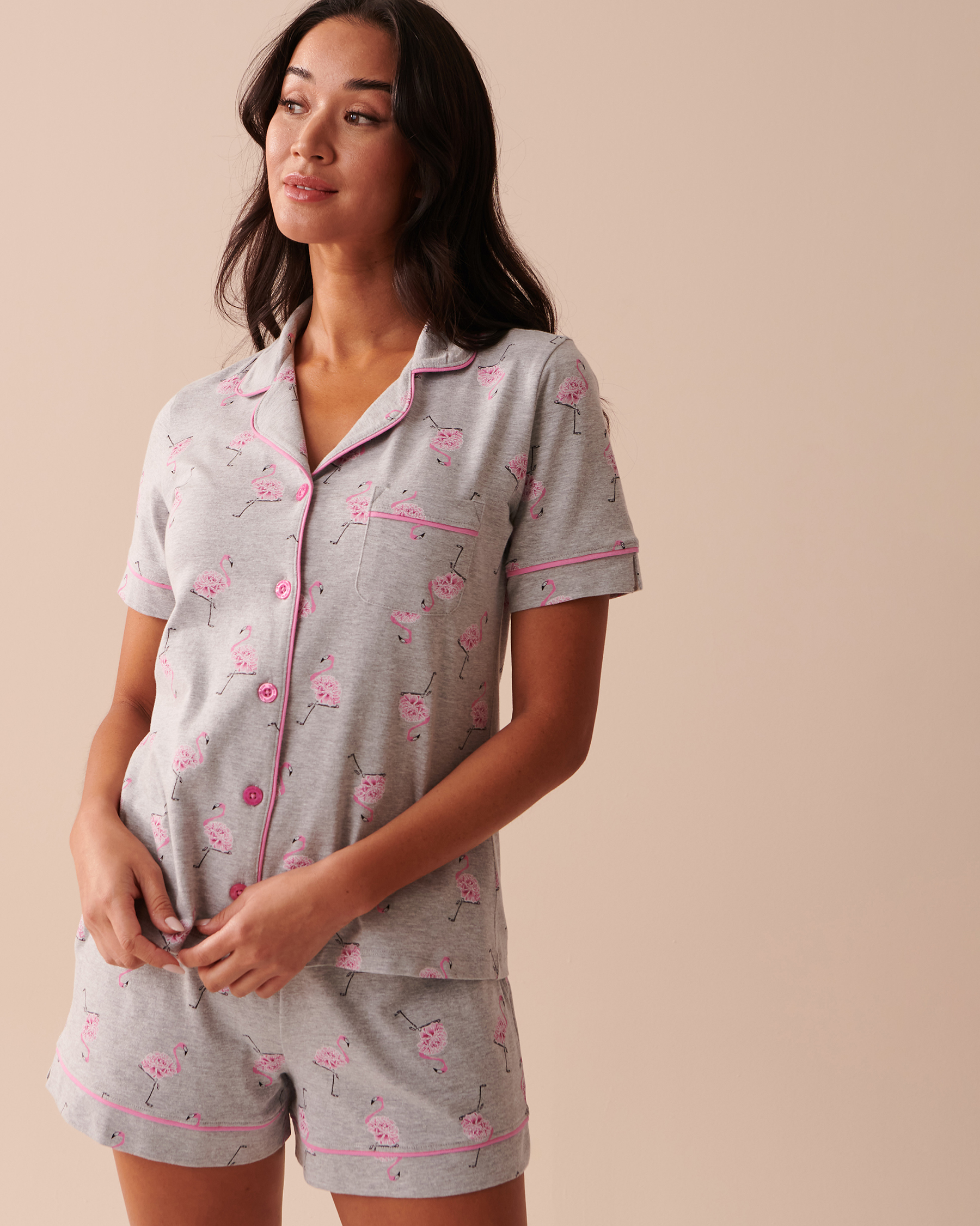 pyjama femme à manches longues à imprimé fraise rose - Elharim