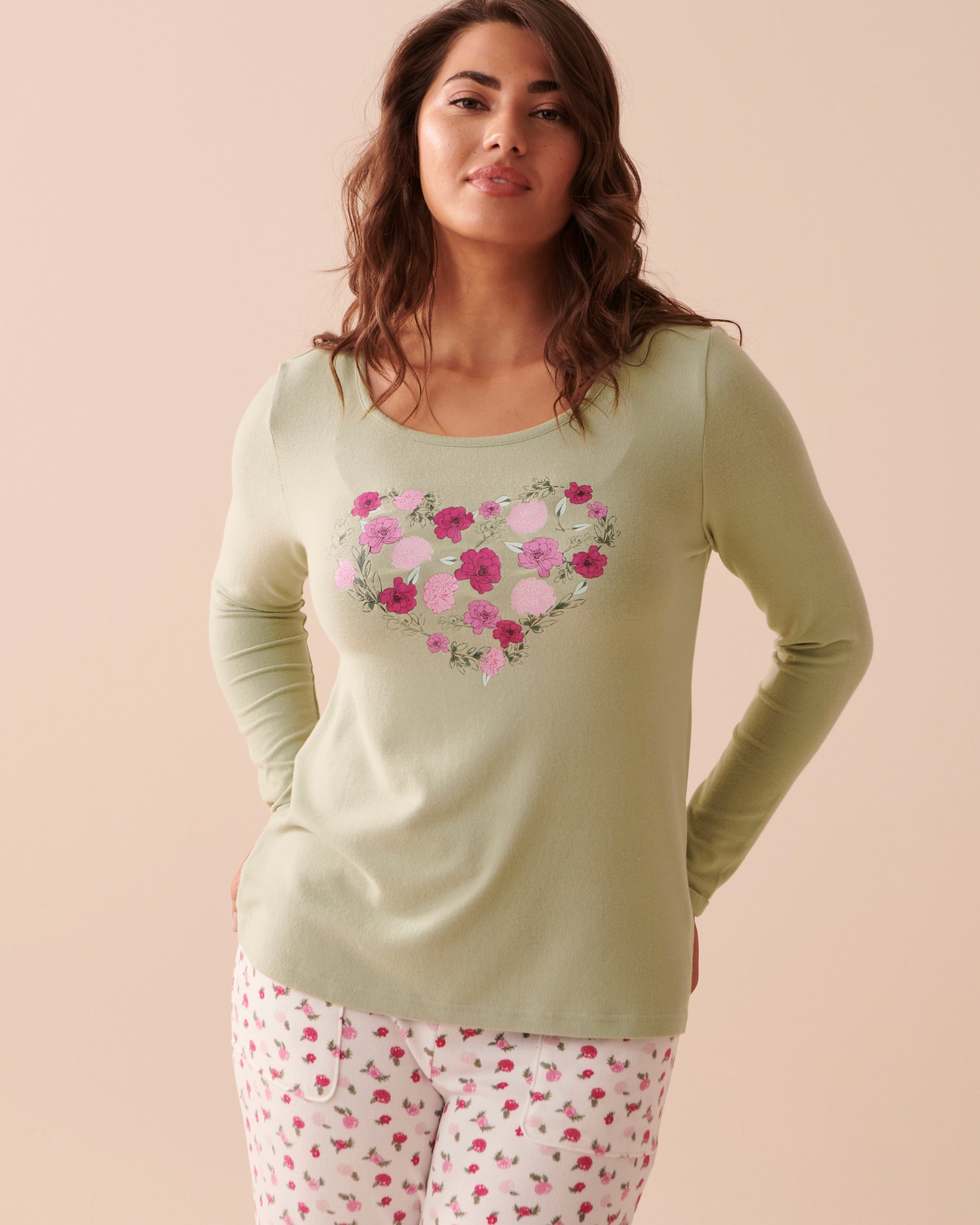 LA VIE EN ROSE Recycled Fibers Floral Long Sleeve Shirt Soothing Sage 40100528 - View3