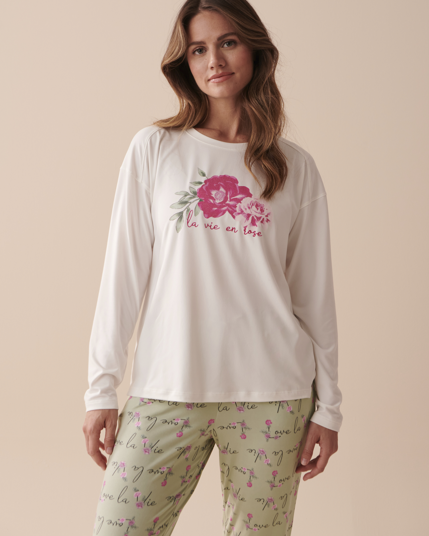LA VIE EN ROSE Floral Super Soft Long Sleeve Shirt Pearly White 40100537 - View1