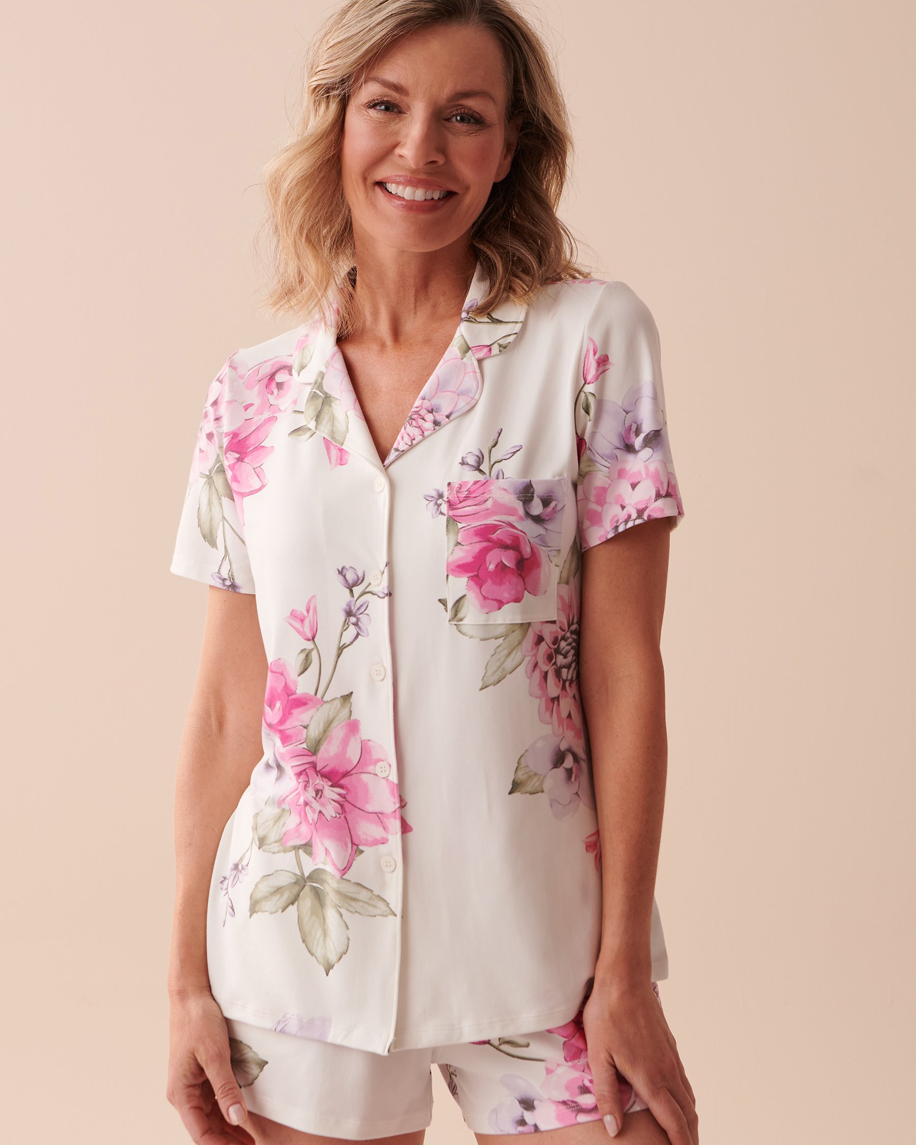 LA VIE EN ROSE Floral Super Soft Button-down Shirt Peonies Garden 40100538 - View1