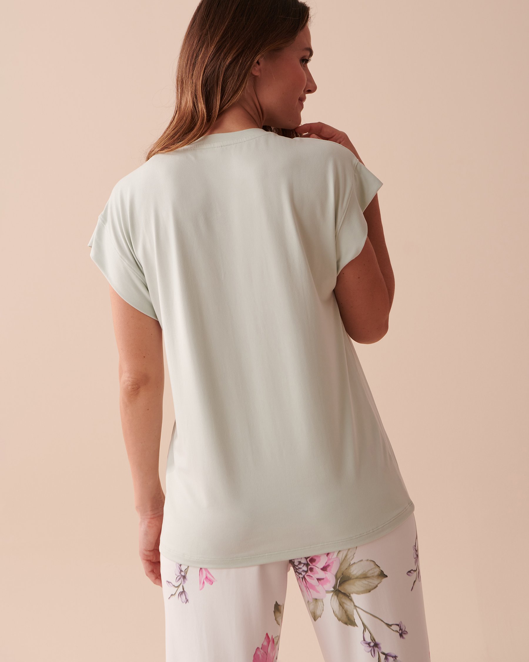 LA VIE EN ROSE T-shirt col rond ultra doux à fleurs Menthe glacée 40100539 - Voir2