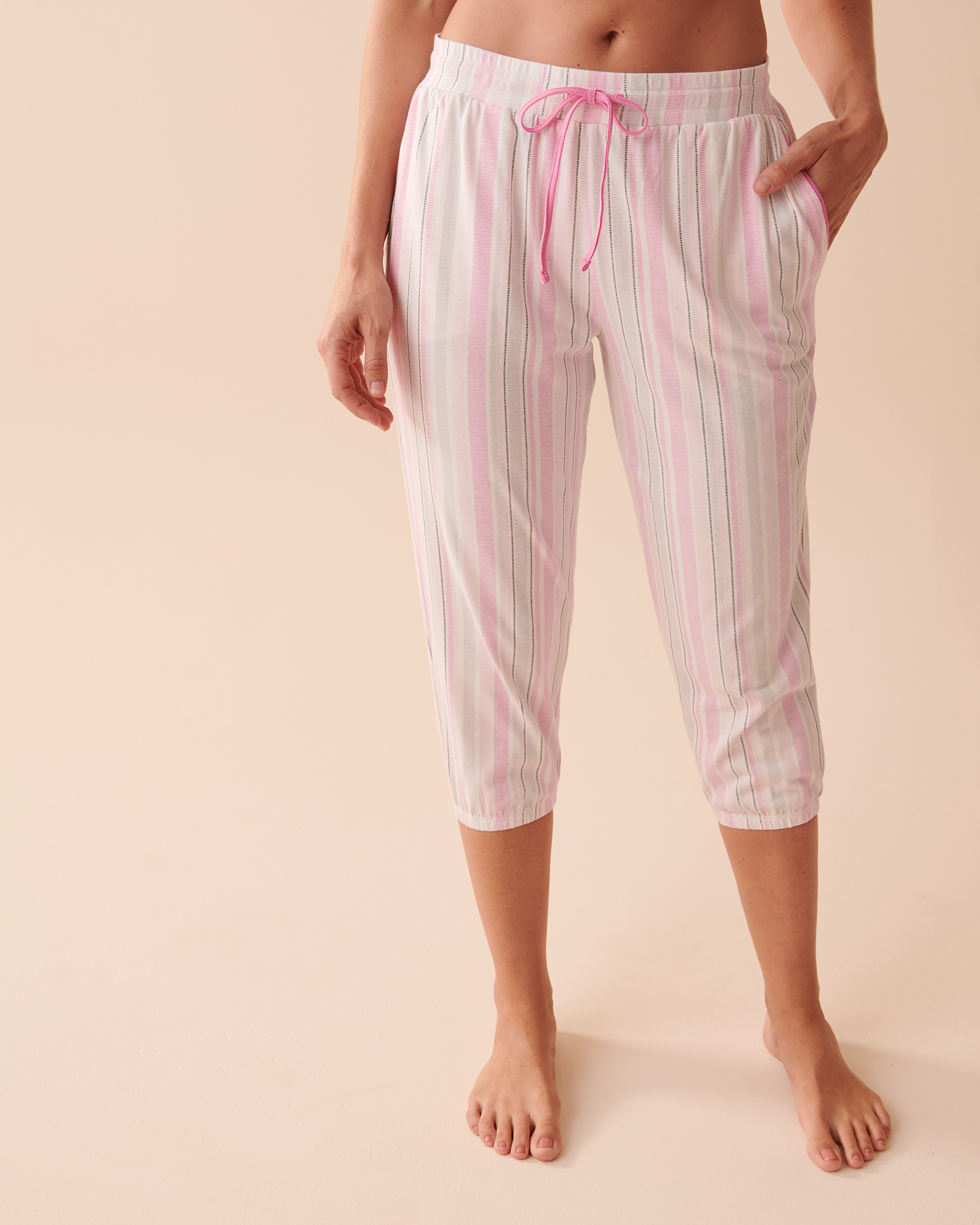Striped Cotton Capris - Pink Stripes