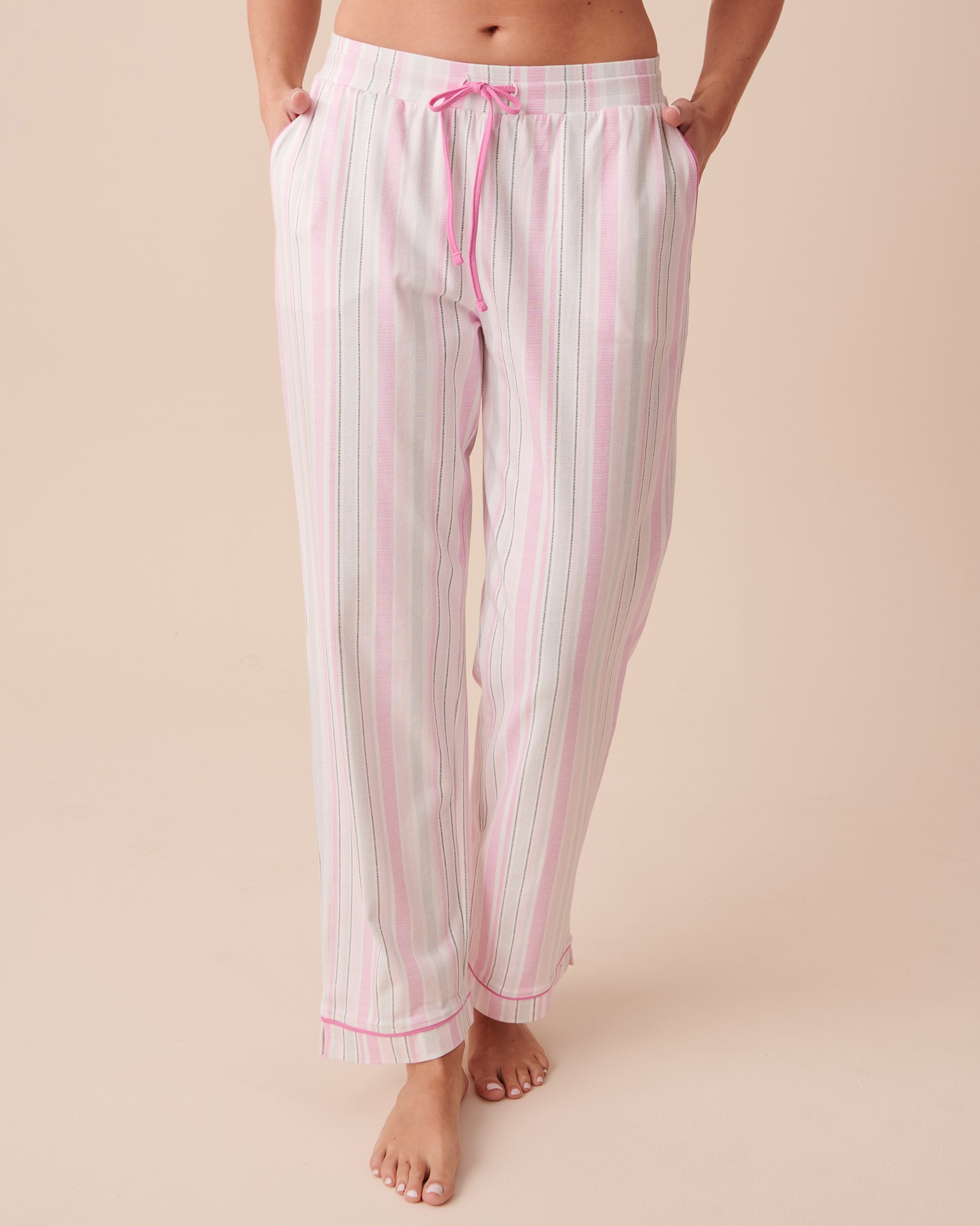 LA VIE EN ROSE Striped Cotton Pajama Pants Pink Stripes 40200512 - View1