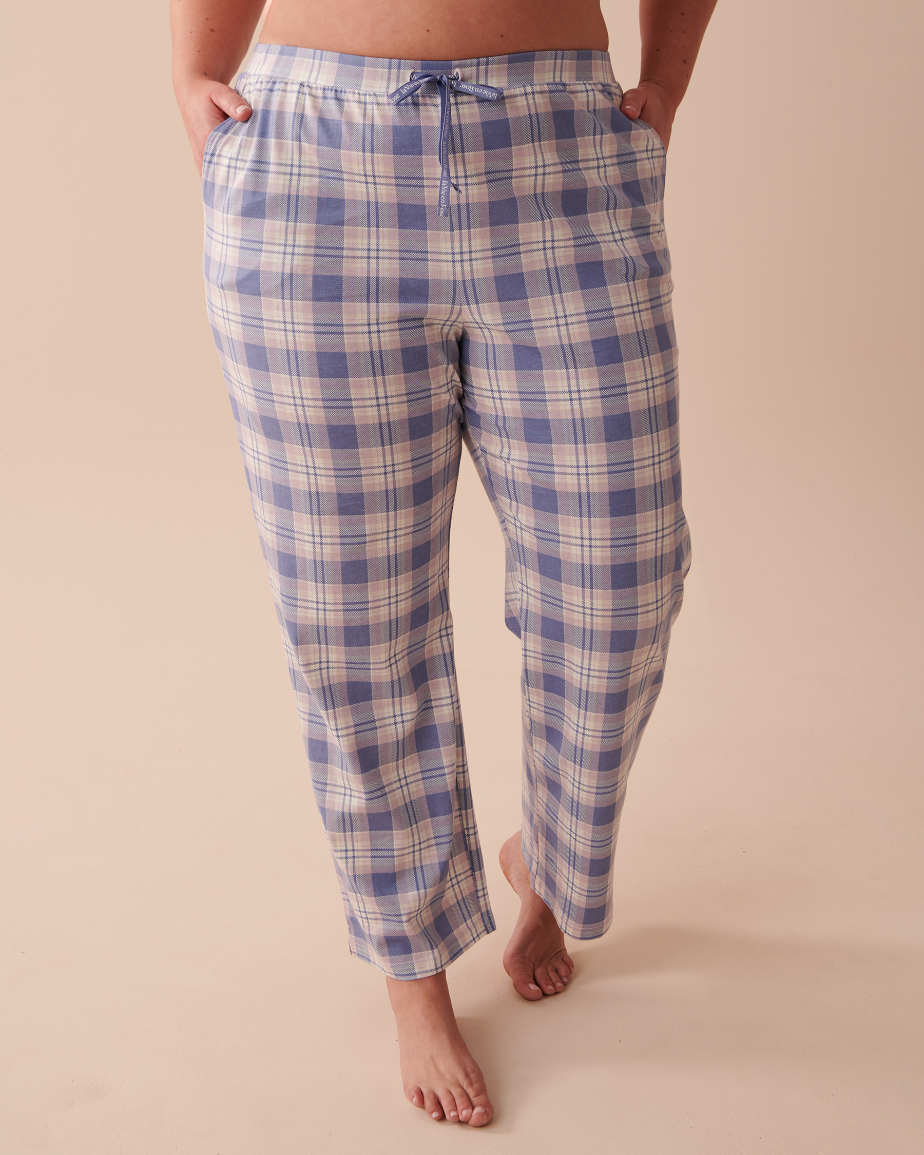 LA VIE EN ROSE Cotton Pajama Pants Blue Plaid 40200533 - View3