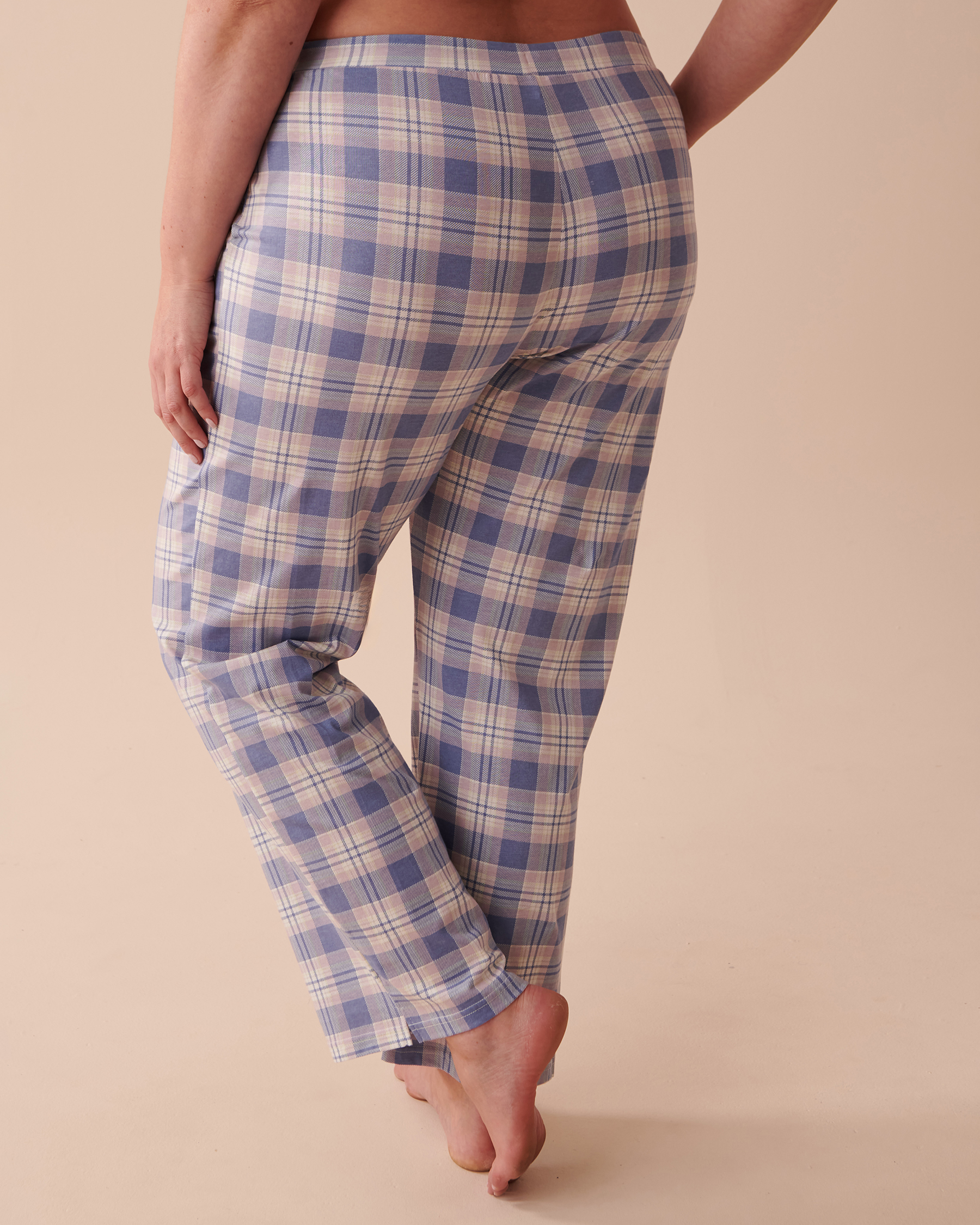 LA VIE EN ROSE Cotton Pajama Pants Blue Plaid 40200533 - View4