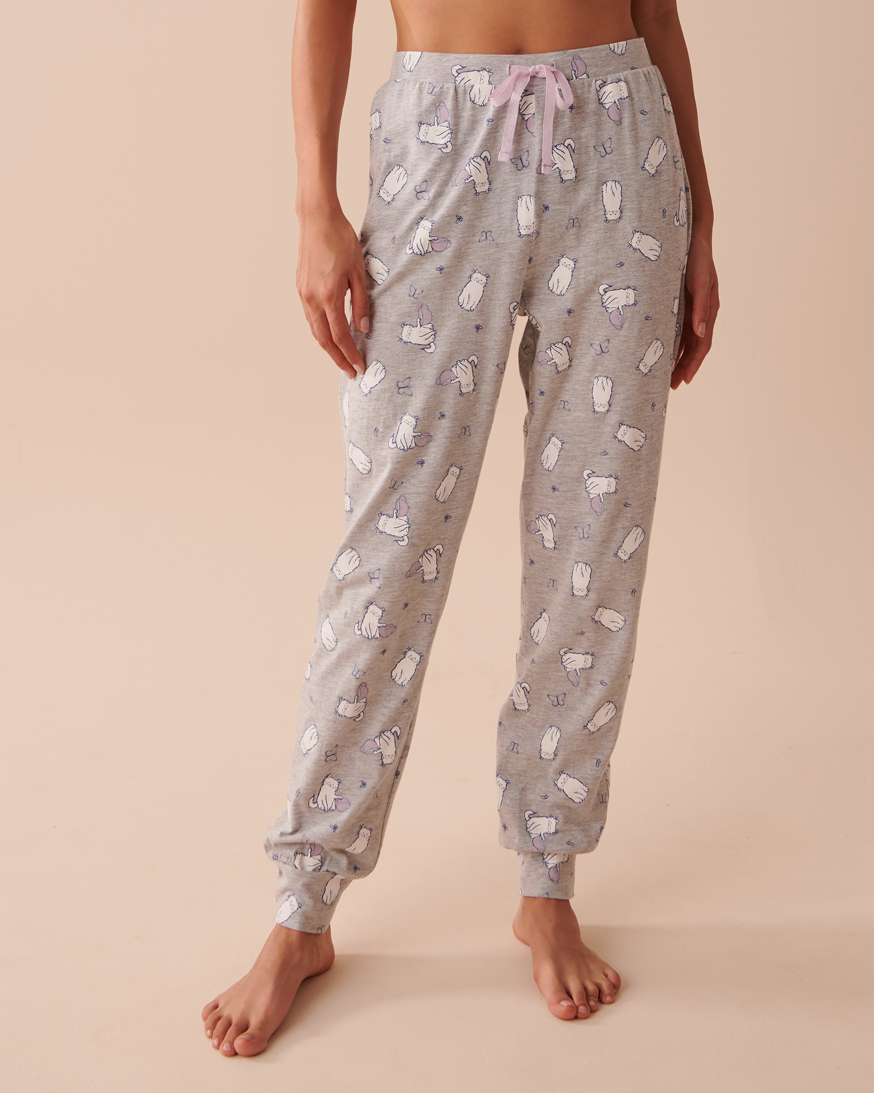 LA VIE EN ROSE Fitted Pajama Pants Cats and Butterflies 40200534 - View1