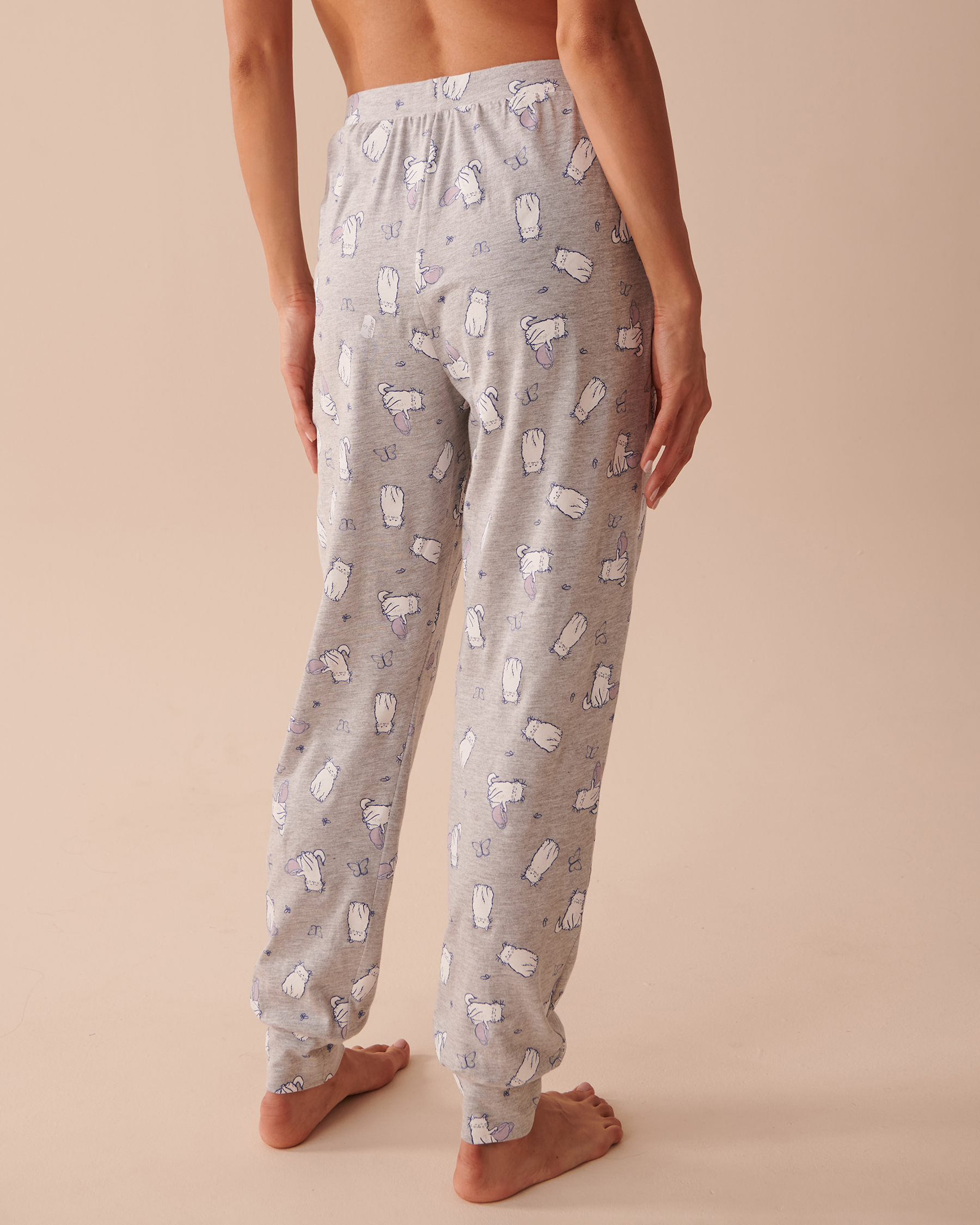 LA VIE EN ROSE Fitted Pajama Pants Cats and Butterflies 40200534 - View2