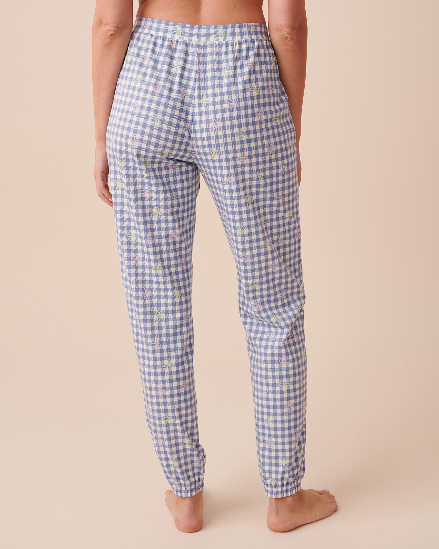 LA VIE EN ROSE Cotton Jogger Pajama Pants Vichy Print and Butterflies 40200535 - View2