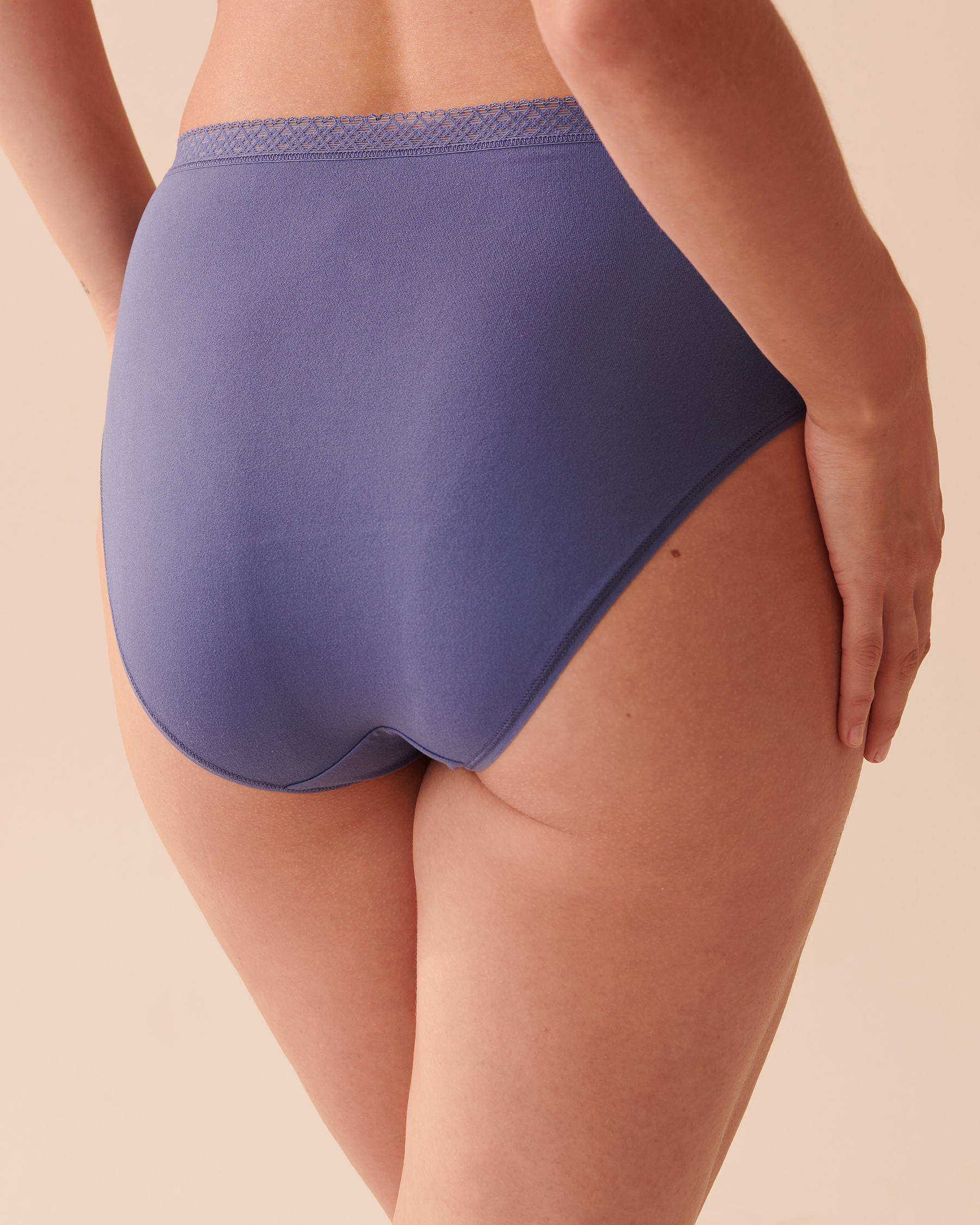LA VIE EN ROSE Culotte bikini taille haute ultra douce détails de dentelle Bleu gris 20100405 - Voir2