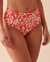 LA VIE EN ROSE AQUA Bas de bikini taille haute texturé TAHITI Hibiscus rouge orangé 70300512 - View1