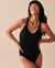 AQUAROSE SOLID Textured Racerback One-piece Swimsuit Black 70400102 - View1