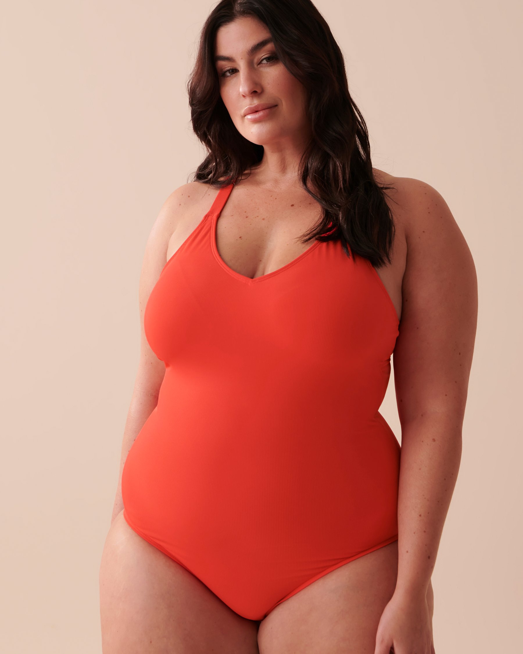 AQUAROSE TAHITI Textured Racerback One-piece Swimsuit Bright Red 70400102 - View1
