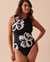 AQUAROSE TAHITI Open Back One-piece Swimsuit Black and White Hibiscus 70400109 - View1