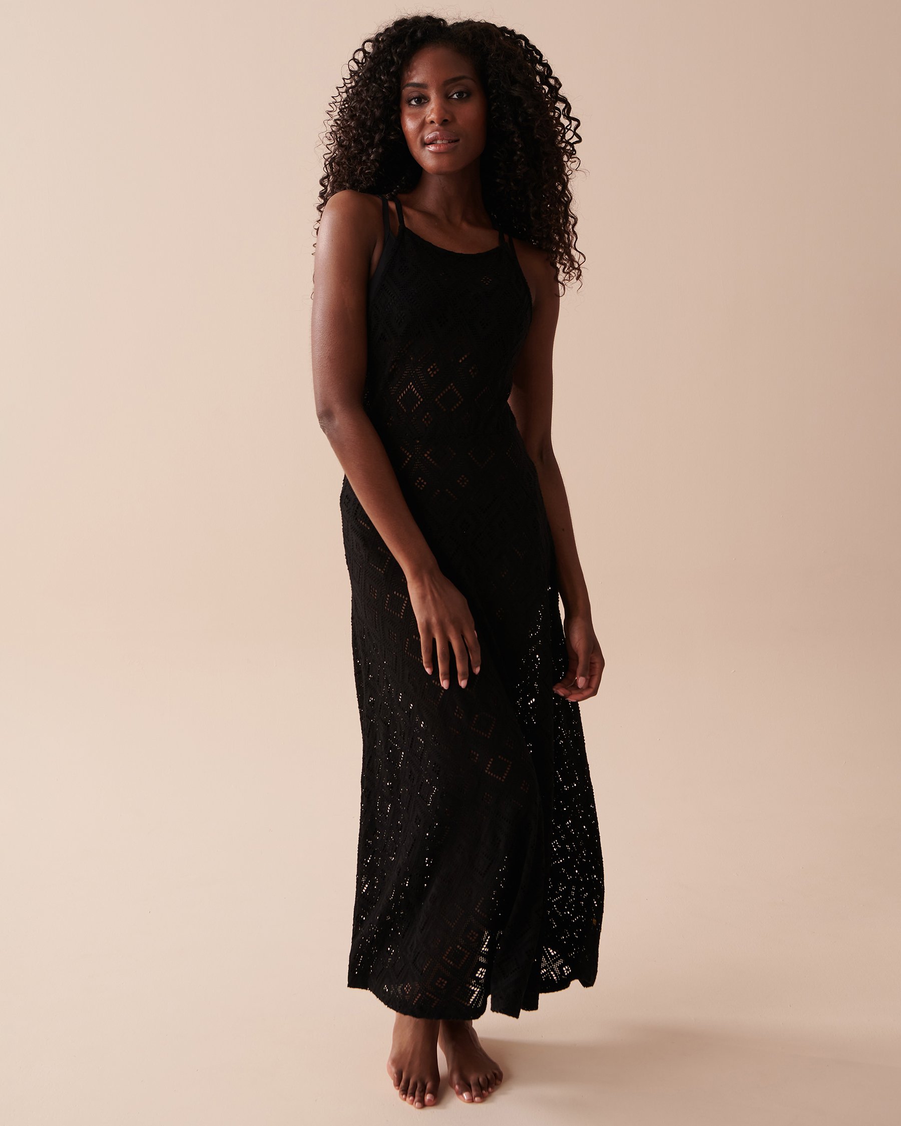 LA VIE EN ROSE AQUA Crochet Long Dress Black 80300085 - View3