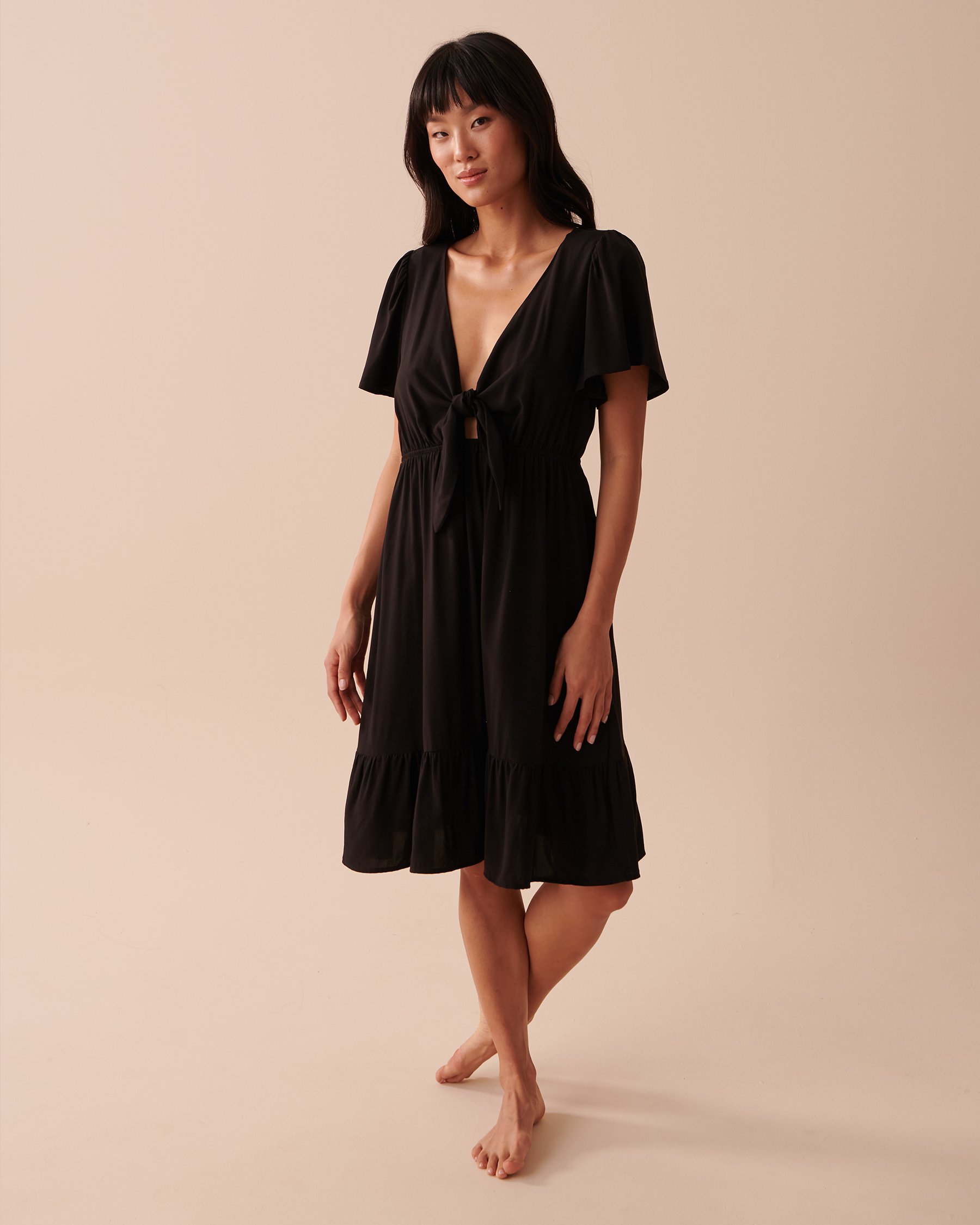 LA VIE EN ROSE AQUA Recycled Fibers Short Sleeve Dress Black 80300088 - View1