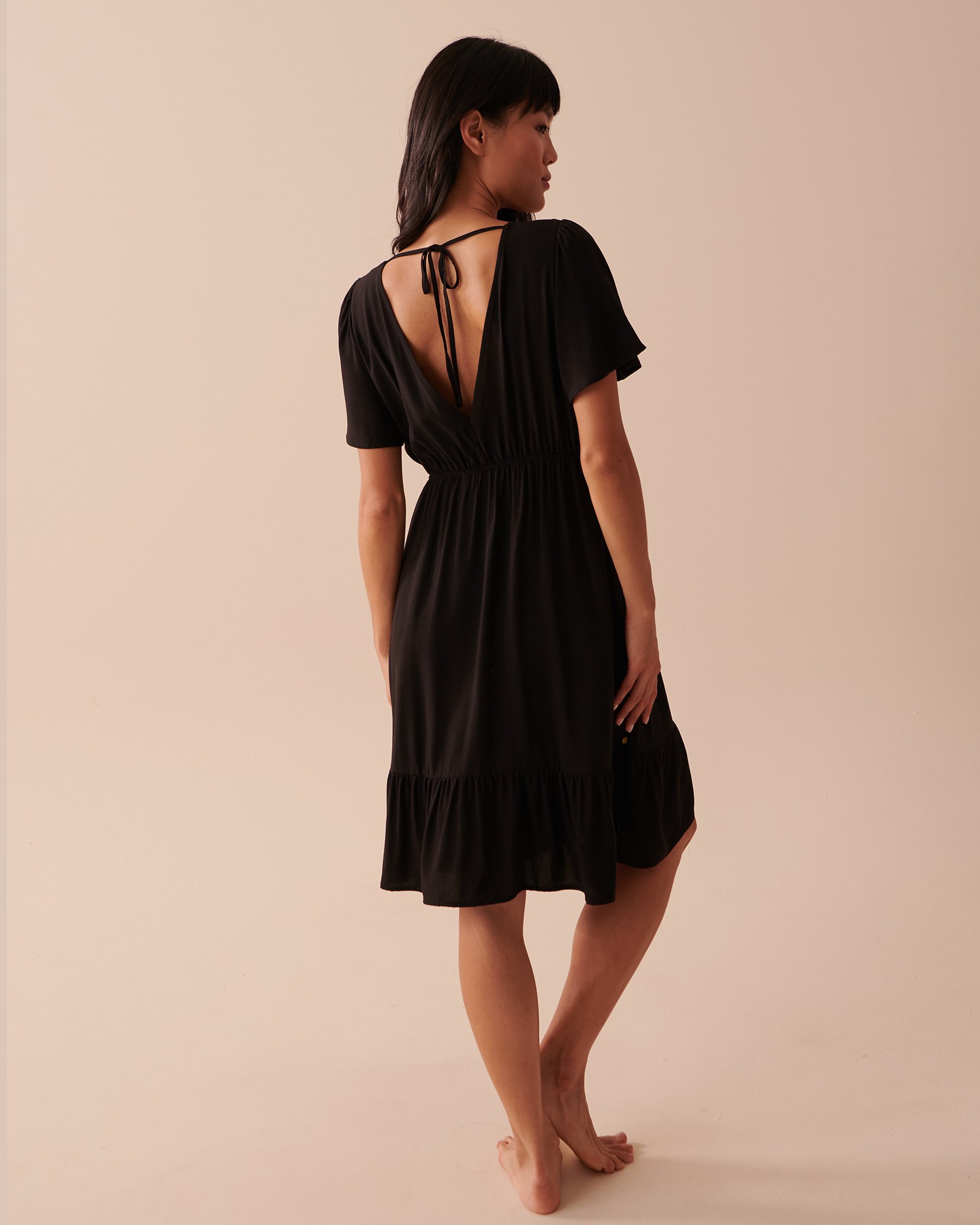 LA VIE EN ROSE AQUA Recycled Fibers Short Sleeve Dress Black 80300088 - View2