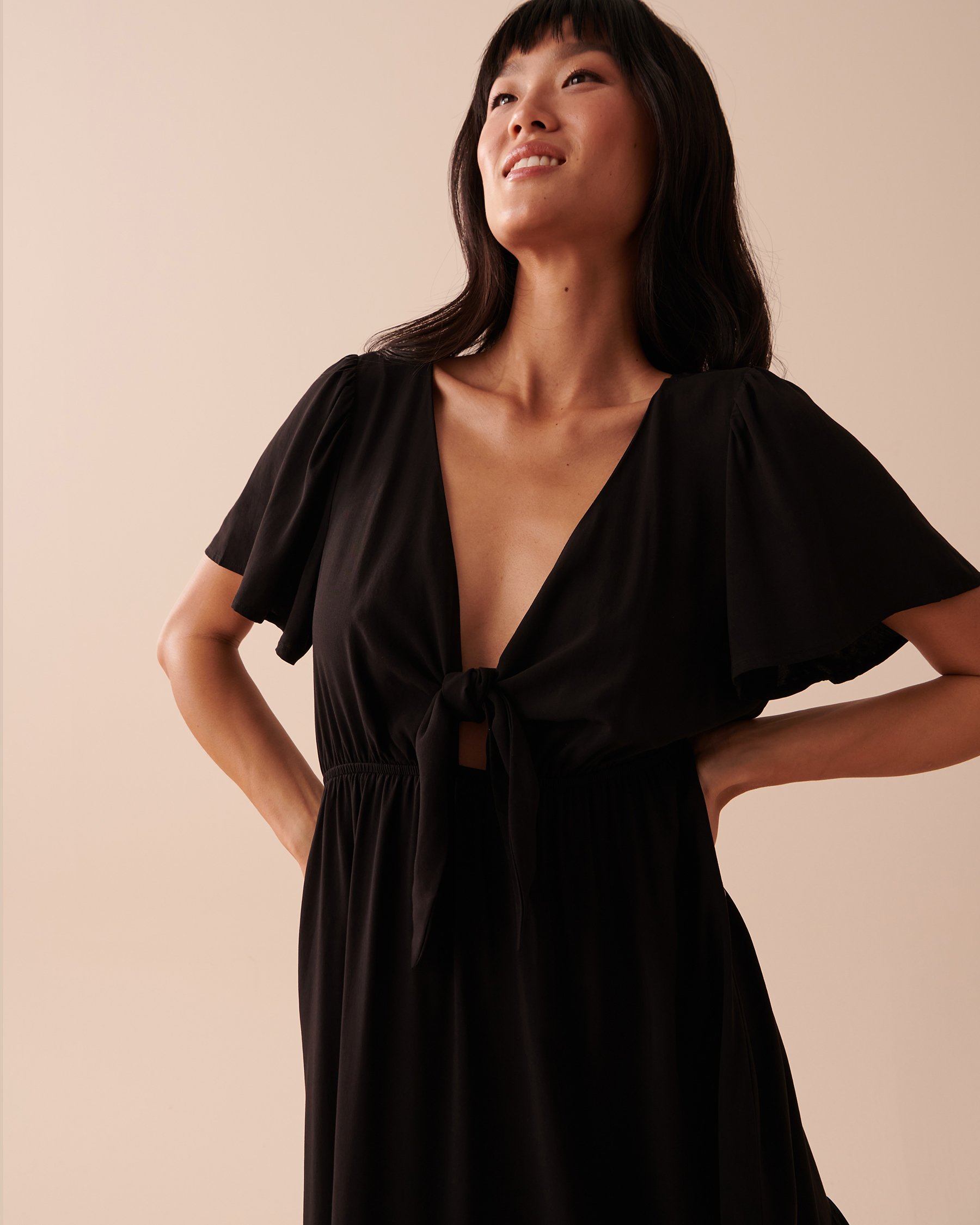 LA VIE EN ROSE AQUA Recycled Fibers Short Sleeve Dress Black 80300088 - View3