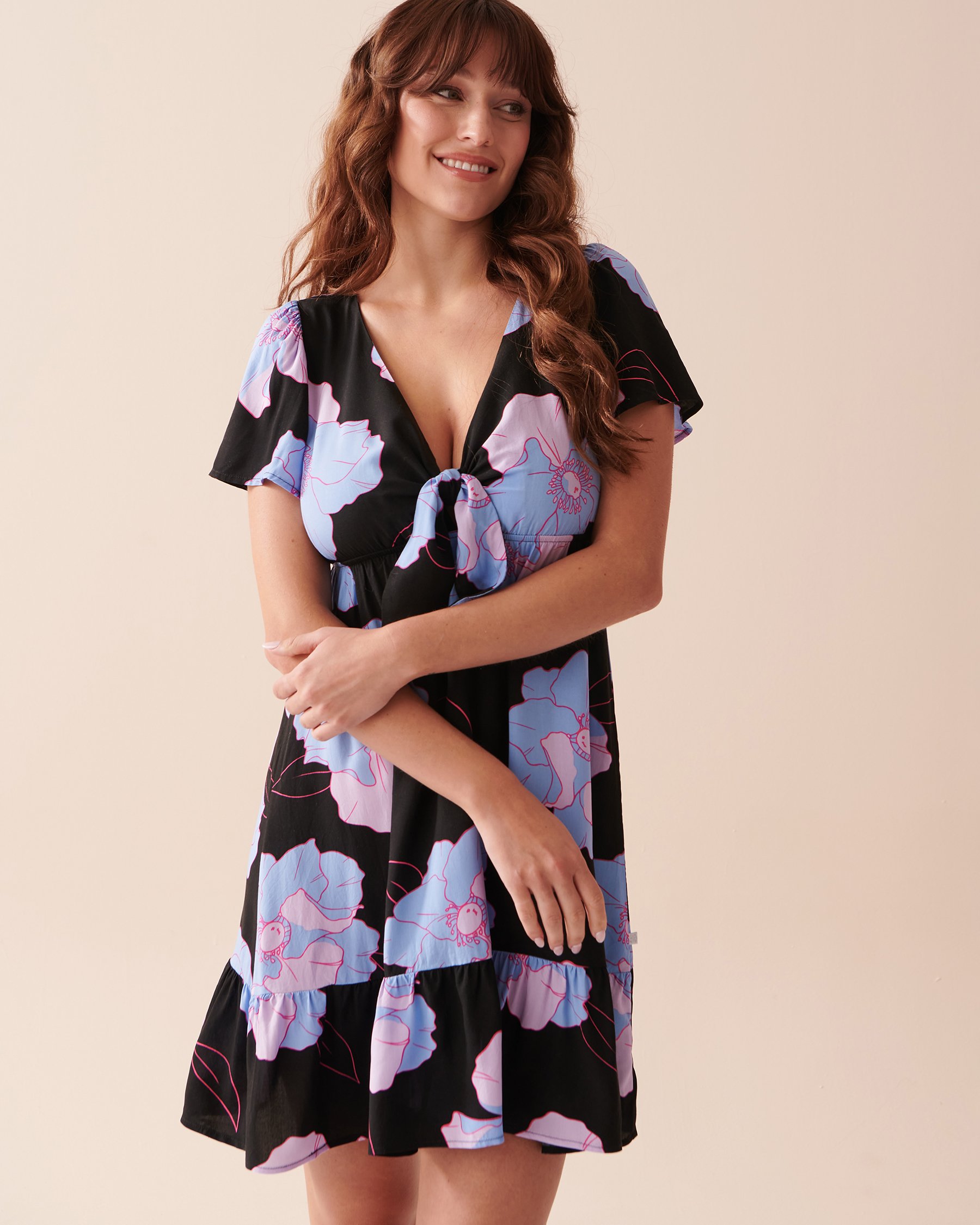 LA VIE EN ROSE AQUA Recycled Fibers Short Sleeve Dress Neon Flowers 80300088 - View3