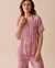 LA VIE EN ROSE Soft Jersey Short Sleeve Button-down Shirt Pink Leaves 40100570 - View1