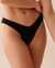 LA VIE EN ROSE AQUA SMOCKED TEXTURED Thong Bikini Bottom Black 70300524 - View1