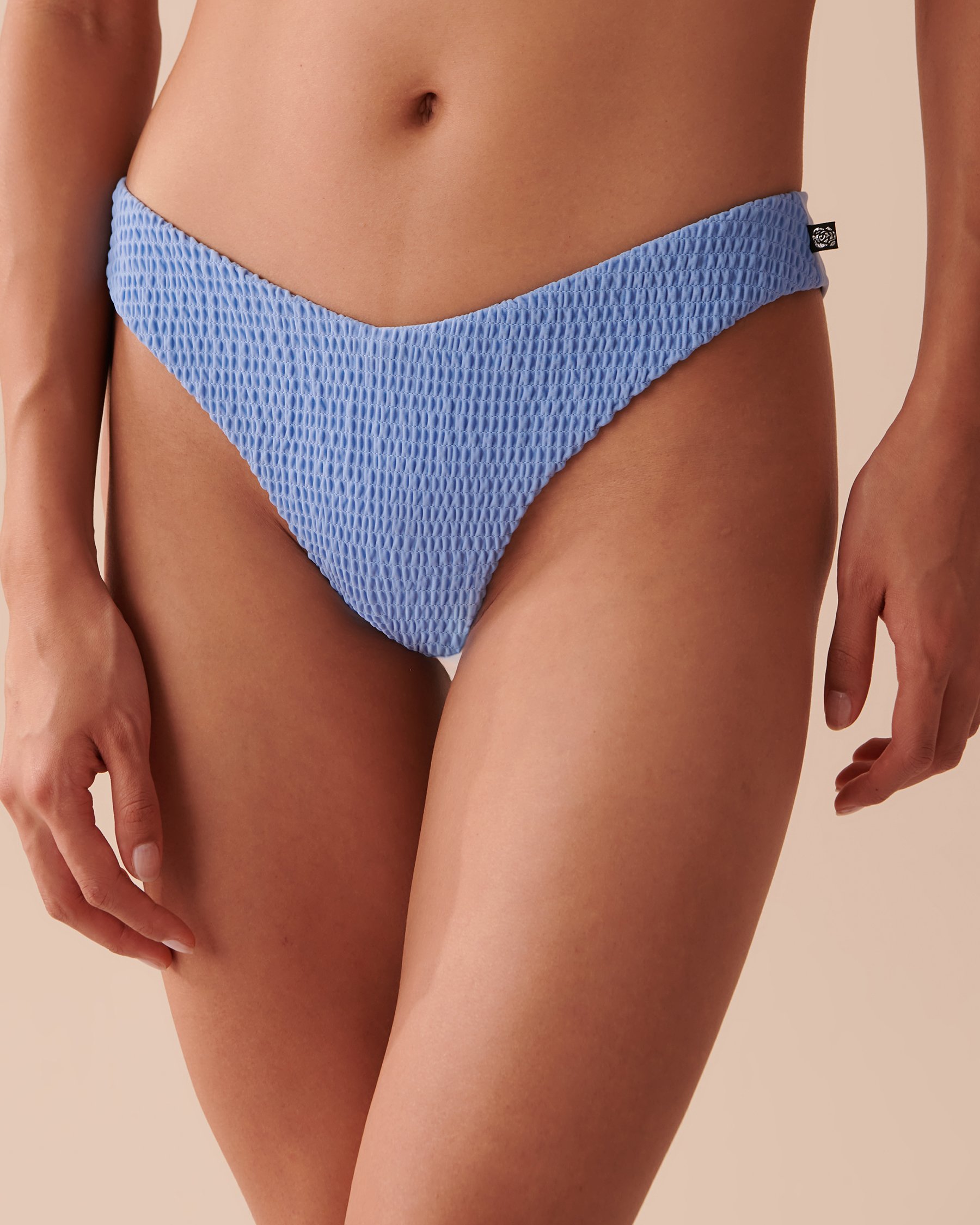 LA VIE EN ROSE AQUA SMOCKED TEXTURED Thong Bikini Bottom Bright Pastel Blue 70300524 - View1