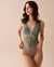 LA VIE EN ROSE Embroidered Lace and Mesh Plunge Teddy Olive Green 60300082 - View1