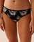 LA VIE EN ROSE Microfiber and Mesh Sleek Back Bikini Panty Black Floral 20300316 - View1